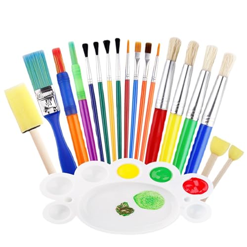 19 Stück Pinselset Kinder Acryl Pinsel Set Künstlerpinsel Nylonhaar Pinsel Schaumpinsel für Erwachsene Kinder Aquarell Öl Gesichtsmalerei Acryl Felsmalerei von Cosiesnest