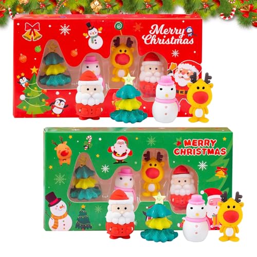 2 Boxen Radiergummi Set, Weihnachten Radiergummis Kinder, Weihnachten Neuheit Radiergummis, Kreative Niedliche Radiergummis Set, Weihnachten Radiergummis, für Party Favors Spiele Preise von Cosiesnest