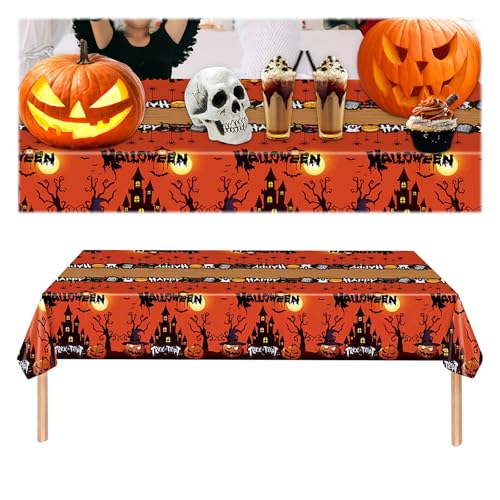 2 Stück Halloween Tischdecke Tischabdeckungen, 137 * 274cm Plastik Rechteckige Tischdecken Kürbisse Schlösser Trick OR Treat wasserdichte Tischauflagen für Halloween Horror Party Tischdekoration von Cosiesnest