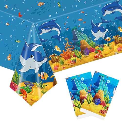 2 Stück Ocean Party Tischtuch Blau Ozean Tischdecke Einweg PE Tischdecke Unter dem Meer Tischdecken Ozean Wellen Unterwasser Tischdecke für Strand Pool Geburtstag Party 180 * 108cm von Cosiesnest