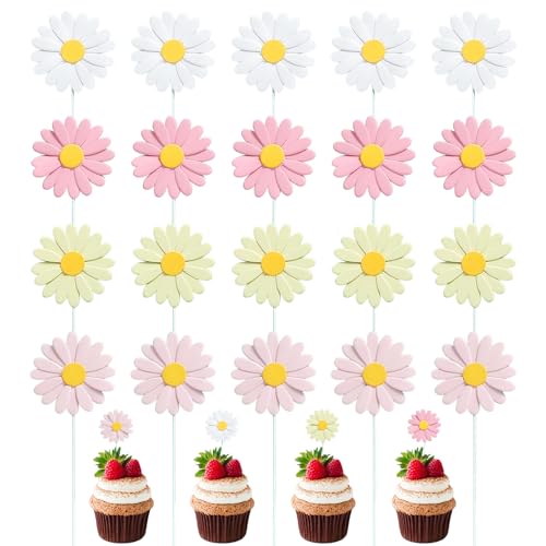 20 Stück Tortendeko Gänseblümchen Blume Kuchen Deko Gänseblümchen Geburtstagstorte Dekoration Blumen Pappbecher Cake Topper Tortenaufleger Papier für Mädchen Kinder Party von Cosiesnest