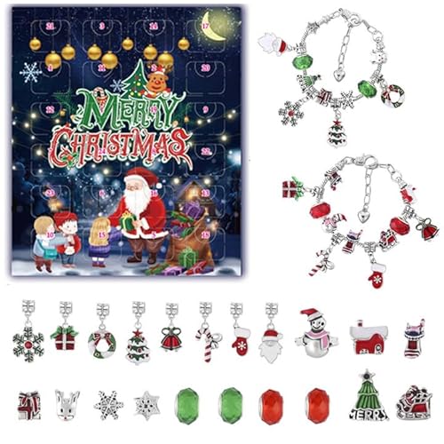 2024 Weihnachts Adventskalender Set Schmuck Basteln M채dchen Geschenke 24 Tage Weihnachten Countdown Kalender mit 2 Armb채nder 22 Anh채nger Geschenk f체r M채dchen Xmas Party Favor von Cosiesnest