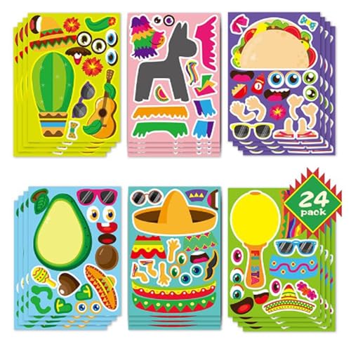 24 Stück Aufkleber Kinder Sticker Set Make a Face Aufkleber Mexikanische Partyaufkleber Freche Gesichter Aufkleber DIY Gesichtsaufkleber für Party Gunst Craft von Cosiesnest