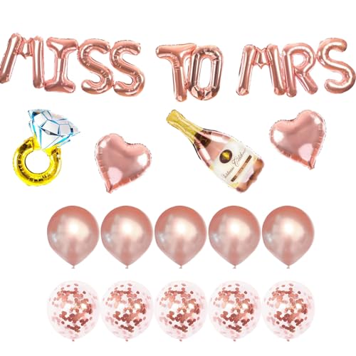 25 Stück MISS TO MRS Party Deko Set Rose Gold Luftballons Set Latex Konfetti Luftballons Herz Folienballons Junggesellenabschied Frauen Luftballons für Bachelorette Party Deko von Cosiesnest