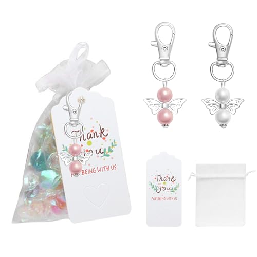 30 Stück Schutzengel Anhänger, Engel Anhänger Schlüsselanhänger, Weiß und Rosa Engel Schlüsselanhänger Candy Box Thank You Karten Set, für Hochzeit Taufe Weihnachten Geburtstag Gastgeschenke von Cosiesnest