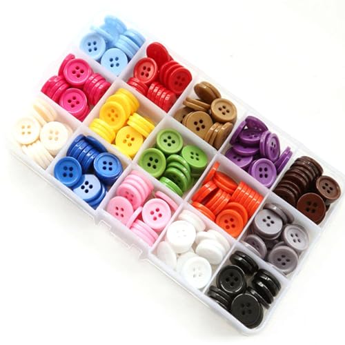 300 Stück Bunte Knöpfe zum Annähen15mm 15 Farben Assorted Buttons Selber Machen Runde Kunstharz Knöpfe zum Basteln mit PVC-Aufbewahrungsbox Buttons zum Nähen, Basteln, Stricken von Cosiesnest