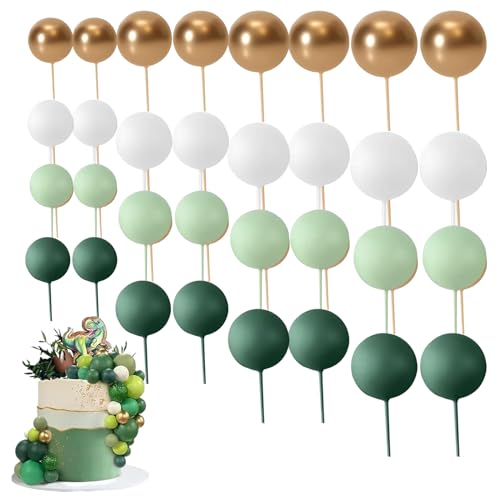 32 Stück Tortendeko Kugeln Cake Topper Grün Gold Tortendeko Geburtstag Kugel Cake Topper Kugel Tortenspitzen Mini Schaum Ballons für ochzeit Party Geburtstag Torte Dekor von Cosiesnest