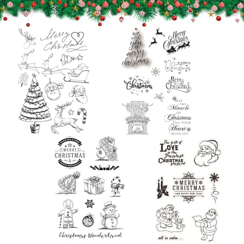 4 Modelle Weihnachten Klar Stempel, Klare Silikonstempel, Hintergrund Klar Stempel, Merry Christmas Silikonstempel, für Kartenherstellung Tagebuch DIY Scrapbooking Fotoalbum Dekoration von Cosiesnest