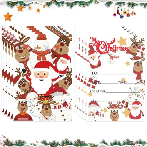 Cosiesnest 10 Stück Weihnachten Einladungskarten Weihnachten Party Supplies Doppelseitig bedruckte Einladungskarten (Schneemann Elch) von Cosiesnest