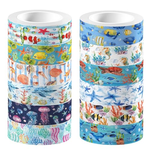 Cosiesnest 12 Rollen Washi Tape Set, Dekorative Ozean Washi Masking Tape Marine Organismus Stamping Sticker Klebeband für DIY Handwerk Scrapbooking liefert Geschenk Verpackung Dekoration von Cosiesnest