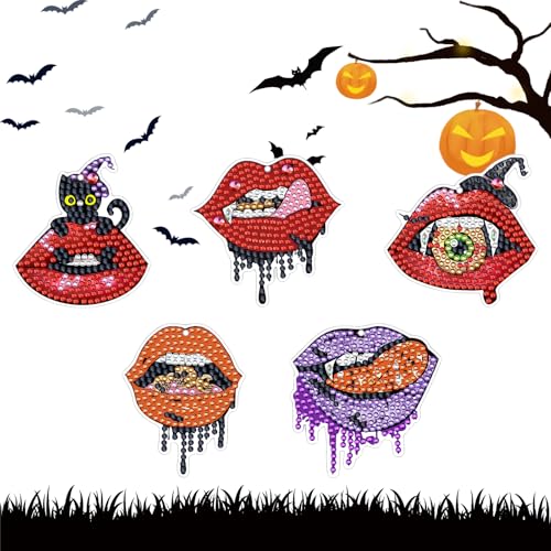 Cosiesnest 5 Stück Diamond Art Painting Schlüsselanhänger Halloween 5D DIY Diamond Painting Schlüsselanhänger Halloween Art Diamond Painting Keychain Doppelseitig für Kinder Familie von Cosiesnest