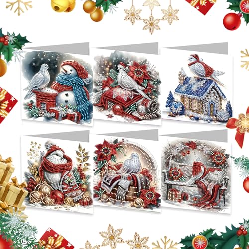 Cosiesnest 6 Stück Weihnachtskarten Diamond Painting Weihnachten Diamond Painting Karten DIY Diamant Painting Geschenkkarte Handgefertigte Grußkarten Weihnachtskarte Geschenk for Kinder & Erwachsene von Cosiesnest