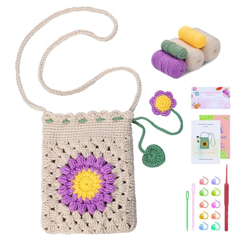 Cosiesnest Anfänger Häkel Set, Blume Tasche Häkeln Kits für Anfänger Erwachsene komplette Stricken Garn häkeln Taschen mit Schritt-für-Schritt-Anleitungen und Video-Tutorials für DIY Craft Starters von Cosiesnest