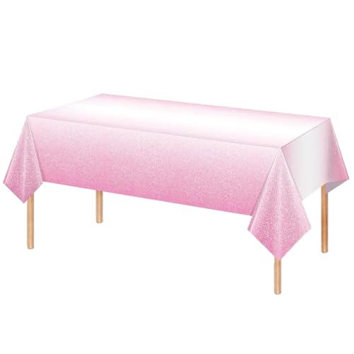 Rosa Party Tischdecken, 137 * 274cm Plastik Rechteckige Tischdecken, Wasserdicht Gradient Rosa Tischdecke für Geburtstag Hochzeit Baby Dusche Garten Party Tischdekorationen von Cosiesnest