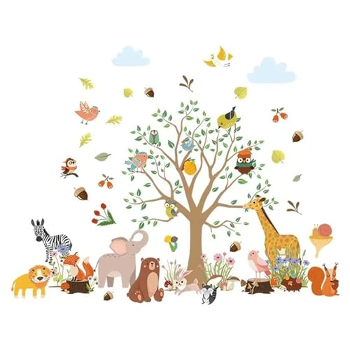 Wandtattoo Dschungel Tiere, Niedlich Dschungel Baum Elefant Wandsticker Tiere Wandaufkleber, für Kinderzimmer Babyzimmer Wohnzimmer Schlafzimmer Kinderzimmer Wanddekoration (A) von Cosiesnest