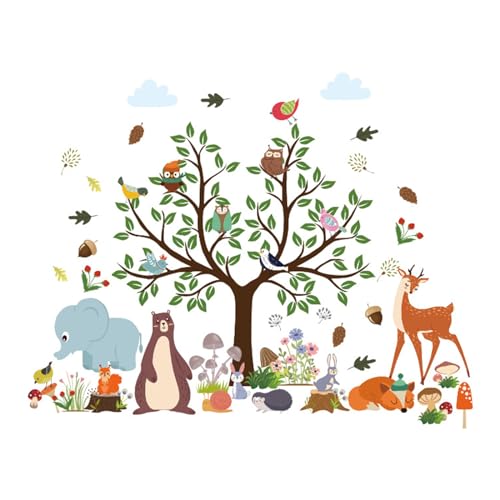 Wandtattoo Dschungel Tiere, Niedlich Dschungel Baum Elefant Wandsticker Tiere Wandaufkleber, für Kinderzimmer Babyzimmer Wohnzimmer Schlafzimmer Kinderzimmer Wanddekoration (B) von Cosiesnest