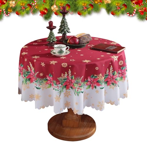 Weihnachten Tischdecke, 150cm Weihnachten Runde Tischdecke Waschbar rot drucken Xmas Tischdecke für Weihnachten Neujahr Home Holiday Dining Party Tischdekoration (Rot A) von Cosiesnest