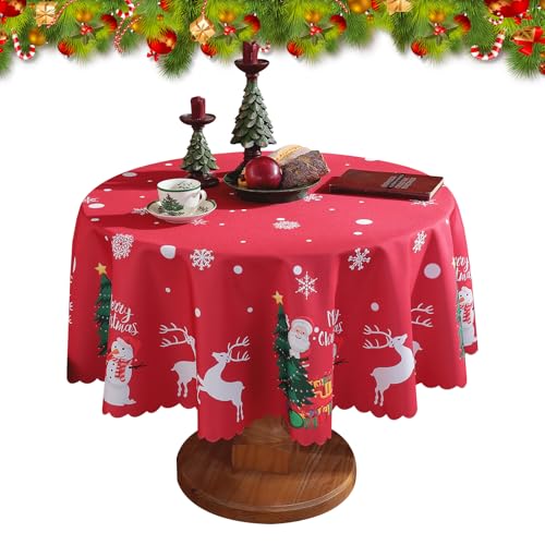 Weihnachten Tischdecke, 150cm Weihnachten Runde Tischdecke Waschbar rot drucken Xmas Tischdecke für Weihnachten Neujahr Home Holiday Dining Party Tischdekoration (Rot B) von Cosiesnest