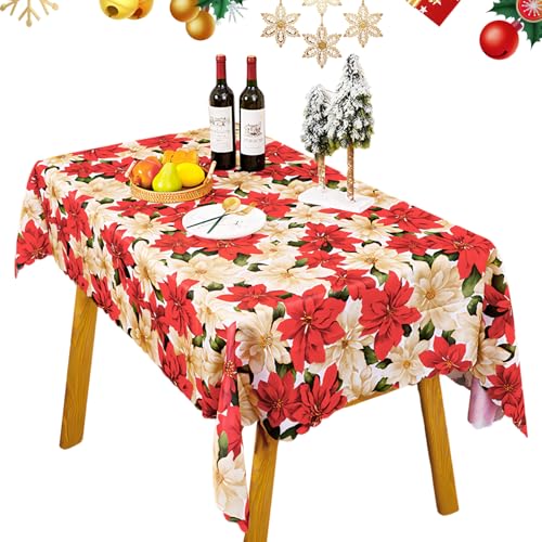 Weihnachten Tischdecke 150 * 180cm Weihnachten Party Tischdecken Rot Tischdecke Rechteckig Blume Xmas Party Tischdecke Abwaschbar Tischdecke aus Polyester für Weihnachten Party Decor von Cosiesnest