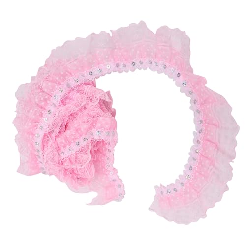 5 Yard Mesh-Spitzenband, 5 Yards Bestickter Spitzenbesatz, 5 Yards, Mehrfarbig, 45 Mm, Druckpunkte, Faltenbesatz, Mesh-Spitzenband, Nähen, Pailletten, Bestickt, DIY-Handwerk (PINK) von Cosiki