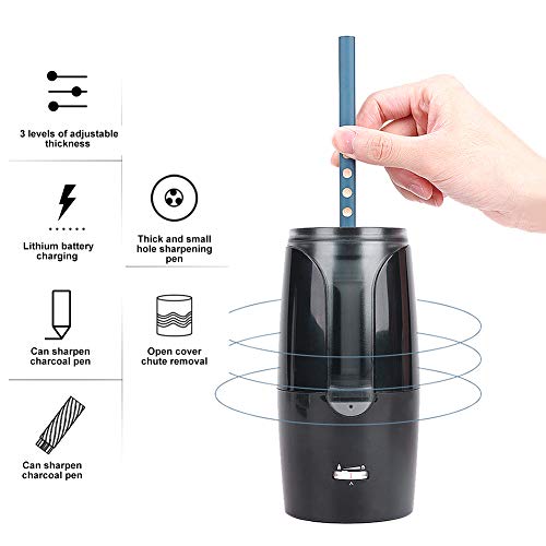 Bleistiftspitzer, Elektrischer Bleistiftspitzer, USB-Aufladung, Elektrischer Spitzer, Bleistift mit Abfallrutsche für die Schülerschule (8028 schwarz) von Cosiki