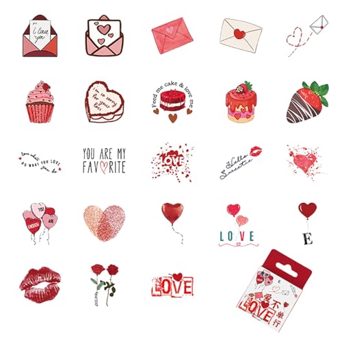 Cosmeria Love Stickers Set, 46 Stück, Ästhetische Aufkleber Für Scrapbooking Und Bullet Journal, Valentinstag Und DIY Liebhaber von Cosmeria