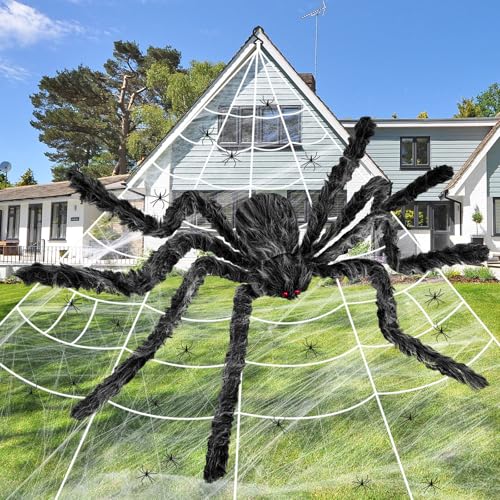 Halloween Deko, 196" Hängende Dreieckige Mega Web, 59 "Nylon Rotäugige Große Spinne, 20 Mini Spinne Dreieck Mit Stretch Spinnweben Für Horror-Thema Dekorati, Halloween Deko Outdoor von Cosmeti