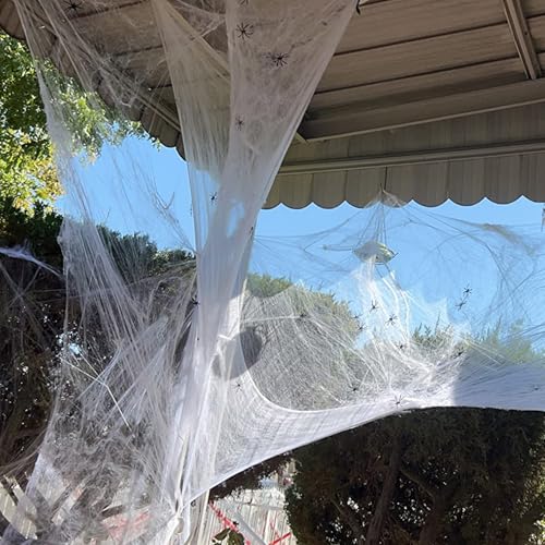 Cosmpeak Halloween Deko Spinnennetz 100g Weiss Spinnweben Dekoration Halloween Spinne Aussendeko Spinnennetz mit 30 Kunststoffspinnen Spinnennetz Deko Wand für Garten,Decke,Fenster,Halloweenparty von Cosmpeak