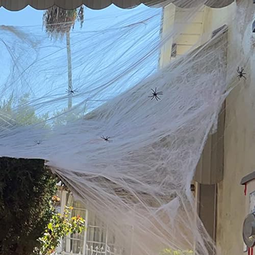 Cosmpeak Halloween Deko Spinnennetz 200g Weiss Spinnweben Dekoration Halloween Spinne Aussendeko Spinnennetz mit 60 Kunststoffspinnen Spinnennetz Deko Wand für Garten,Decke,Fenster,Halloweenparty von Cosmpeak