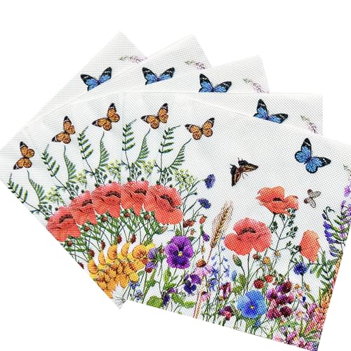 100 Stück Papierservietten mit Blumen Servietten Blumenwiese Schmetterlinge Servietten Blumenmuster für Party Dekoration,Frühling Geburtstage Partys Hochzeiten Feiern 33x33cm von Cosswe