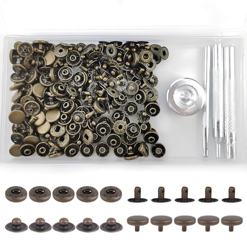 Druckknöpfe Metall 50 Sets 10 mm Metallknöpfe Antique Snaps Runde Vintage Metall Druckknopf Kleidung Nähen Auf Snaps Druckknopf für Leder Handwerk Jacke Brieftasche Handtasche (Bronze) von Cosswe