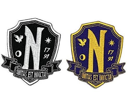 Nevermore Academy Patches Mittwoch Halloween Kostüm Bügelbild Gold Weiß (nur Weiß) von Costumeteers