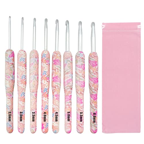 Häkelnadel set anfänger, 8 Stück ergonomische häkelnadel Kunststoffgriff häckelnadelnset für anfänger Strickwerkzeuge aluminium häkelnadeln set für Erwachsene mit Tasche (Rosa) von Cosysparks