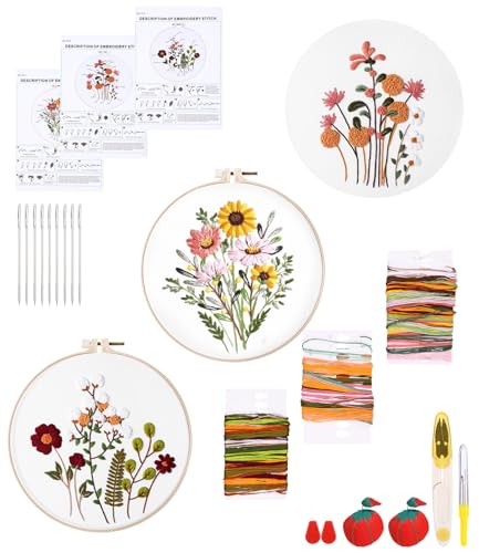 Cotepi Stickset für Anfänger, Blumenmuster Pflanzen Sticken Set Erwachsene Stickerei Set, mit 2 Stück Kunststoff-Stickrahmen und Werkzeuge, Kreuzstich Set für DIY Kunst, Handwerk, Sticken von Cotepi