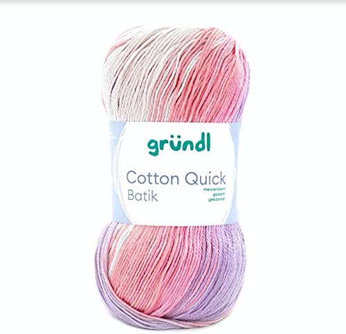 Max Gründl, Cotton Quick Batik Garn, Wolle, 100% Baumwolle (mercerisiert, gasiert) (1 Knäuel, creme-rosa-lila-flieder) von Cotton Quick