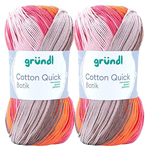 Max Gründl, Cotton Quick Batik Garn, Wolle, 100% Baumwolle (mercerisiert, gasiert) (2 Knäuel, beigebraun-rosa-orange) von Cotton Quick