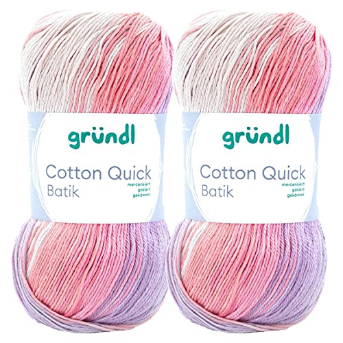 Max Gründl, Cotton Quick Batik Garn, Wolle, 100% Baumwolle (mercerisiert, gasiert) (2 Knäuel, creme-rosa-lila-flieder) von Cotton Quick