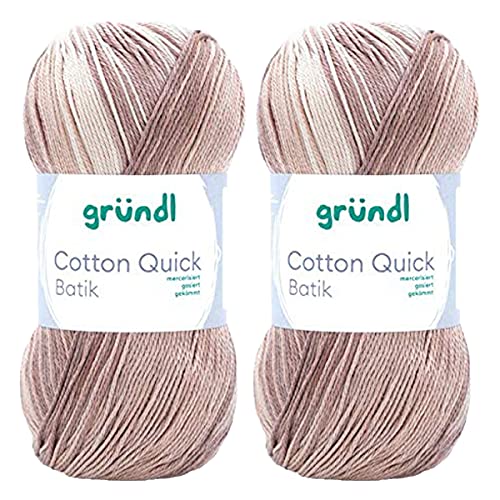 Max Gründl, Cotton Quick Batik Garn, Wolle, 100% Baumwolle (mercerisiert, gasiert) (2 Knäuel, natur-braun-beige) von Cotton Quick