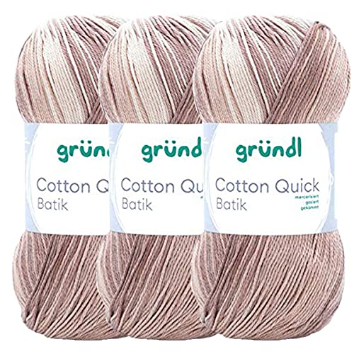 Max Gründl, Cotton Quick Batik Garn, Wolle, 100% Baumwolle (mercerisiert, gasiert) (3 Knäuel, natur-braun-beige) von Cotton Quick