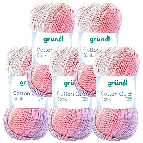 Max Gründl, Cotton Quick Batik Garn, Wolle, 100% Baumwolle (mercerisiert, gasiert) (5 Knäuel, creme-rosa-lila-flieder) von Cotton Quick