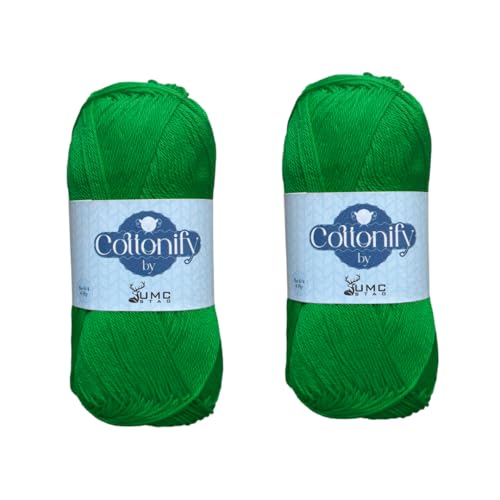 Cottonify Ne 6/4 Häkel- und Strickgarn, 100 % gekämmte Baumwolle, merzerisiertes Häkel- und Strickgarn, mittelschwer, gasiertes und merzerisiertes weiches Garn, 100 g pro Knäuel, 2 Stück, Smaragdgrün von Cottonify