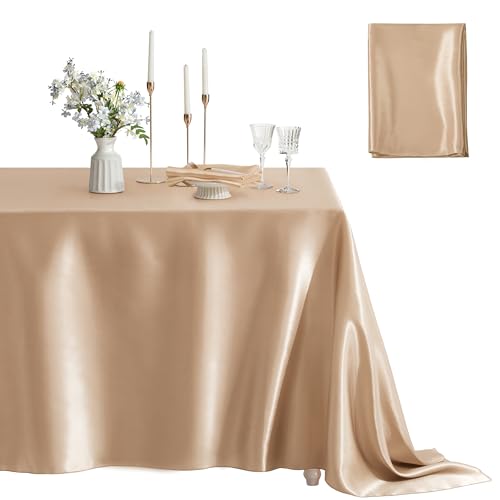 Counfeisly Rechteckige Tischdecke, schmutzabweisend, knitterfrei, seidig, weich, Satin-Esstischdecken für Esszimmer, Innen- und Außenbereich, 152 x 305 cm, Taupe, 1 Stück von Counfeisly