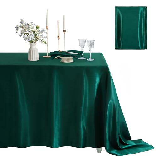 Counfeisly Rechteckige Tischdecke, schmutzabweisend, knitterfrei, seidig, weich, Satin-Esstischdecken für Esszimmer, drinnen und draußen, 152,4 x 250,9 cm, Schwarzgrün, 1 Packung von Counfeisly