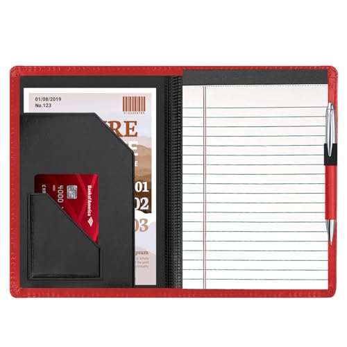 Coupount Junior Padfolio/Lebenslauf-Portfolio-Ordner mit nachfüllbarem liniertem A5-Notizblock, Business-Portfolio-Ordner, Innentaschen, Kartenfächern, Rot von Coupount