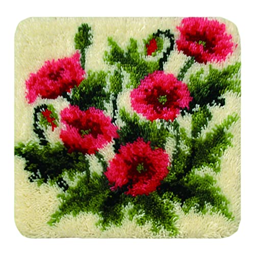 Courtieyeardceastea Knüpfhaken-Set, handgefertigt, quadratisch, Teppichmatte für Anfänger, 45 x 45 cm, roter Blumenstrauß von Courtieyeardceastea