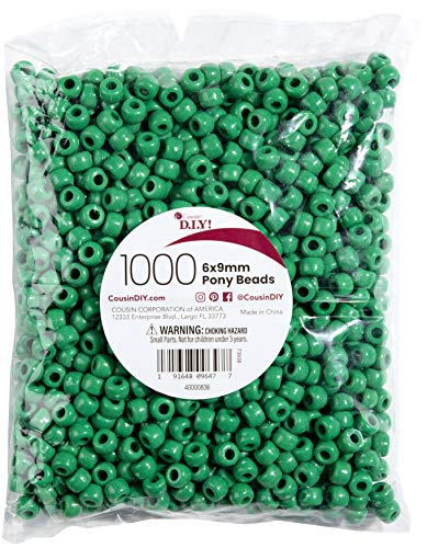 Cousin DIY 40000836 Plastic Mix, 6x9mm in Opaque Green, Beads Pony-Perlenmischung, Kunststoff, 6 x 9 mm, undurchsichtiges Grün, 1000 Stück von Cousin