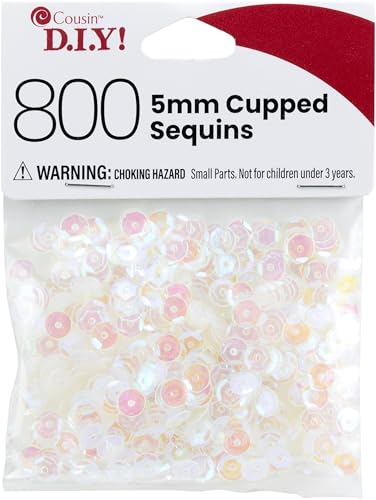Cousin DIY 40000864 Cupped Sequins Kristall-Pailletten, schillernd, 5 mm, 800 Stück, Kunststoff Harz, farblos Cousin DIY 40000864 Cupped Sequins Kristall-Pailletten, schillernd, 5 mm, 800 Stück, Kunststoff Harz, farblos von Cousin
