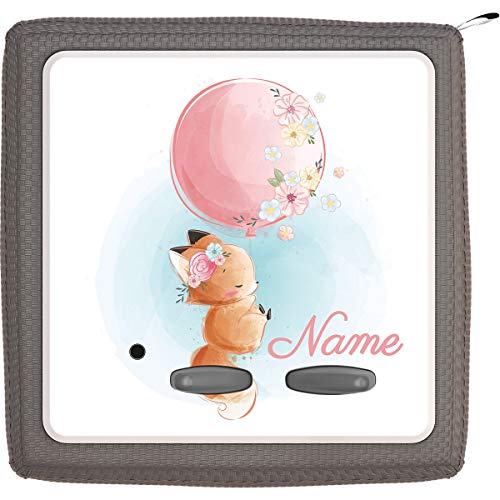 Coverlounge Folie passend für die Toniebox | Schutzfolie Sticker | individuell anpassbar | Baby Fuchs fliegt mit Luftballon mit Name personalisiert | Handschrift von Coverlounge