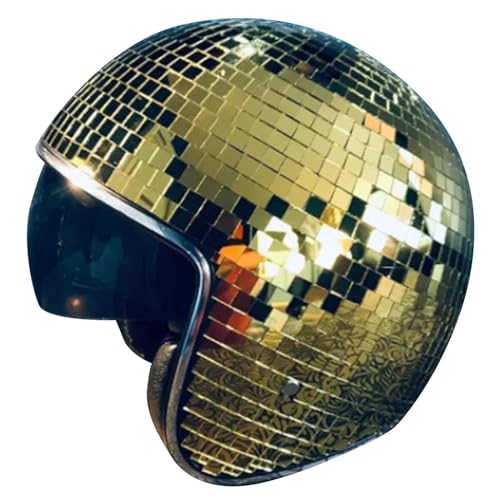 Covermason 2025 New Discokugel Hüte - Disco Dekor Helme mit Einziehbarem Visier, Glitzer Spiegel Glas Discokugel Hut Helm für Damen Herren DJ Club Bühne Bar Party Hochzeit Dance (Gold) von Covermason