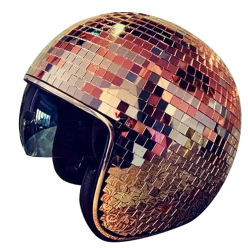 Covermason 2025 New Discokugel Hüte - Disco Dekor Helme mit Einziehbarem Visier, Glitzer Spiegel Glas Discokugel Hut Helm für Damen Herren DJ Club Bühne Bar Party Hochzeit Dance (Roségold) von Covermason